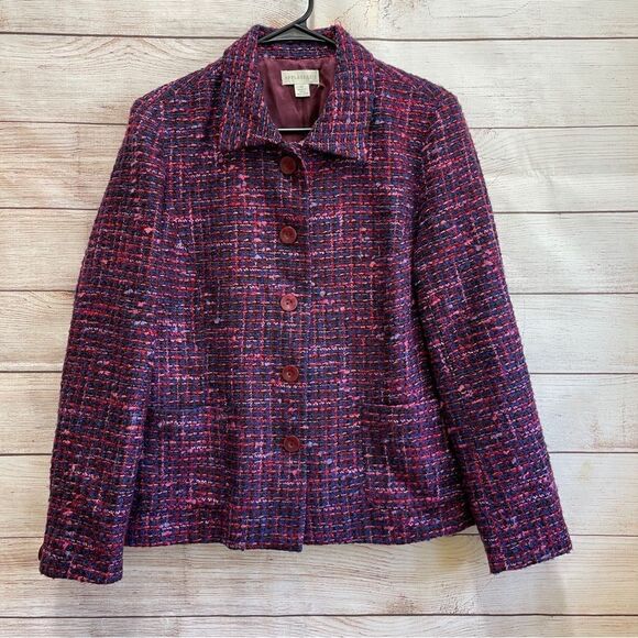 APPLESEEDS TEXTURED TWEED BLAZER IN RED AND PURPLE‎ - Picture 1 of 7